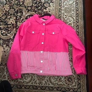 DG2 by Diane Gilman Pink Jean Jacket with Color-Blocked Design